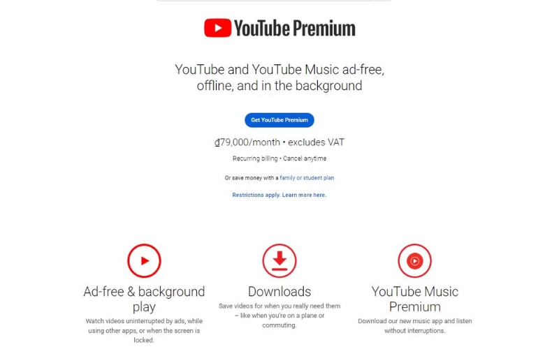 mức giá youtube premium tại việt nam